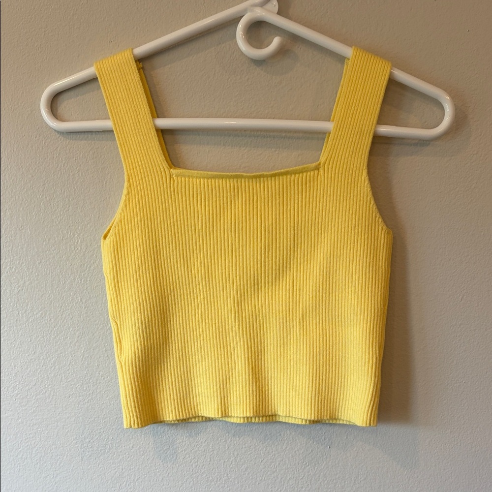 SHEIN Bright Yellow Ribbed Square-Neck Crop Tank